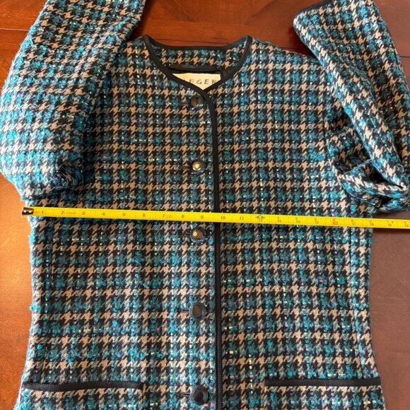 Vintage Jaeger Wool Houndstooth womens Blazer UK 8 Collarless 80's 90'sn - Picture 8 of 10